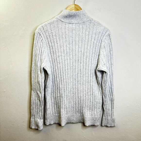 Express Women's Long Sleeve Sweater Button Front Collar Ribbed Light Grey Large - Picture 7 of 15